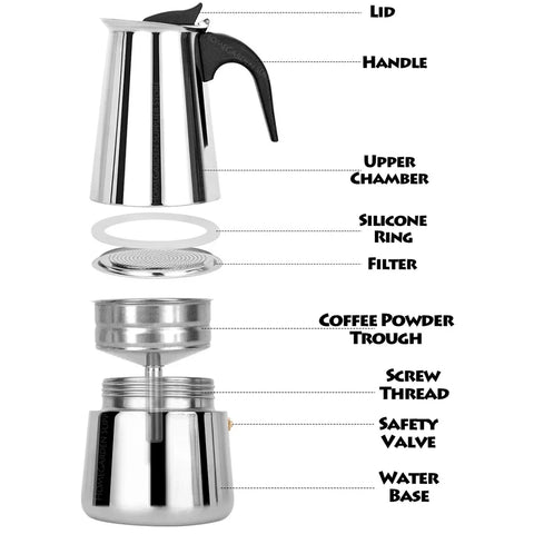 Moka Pot Coffee Maker - Percolator Brew For Stovetop