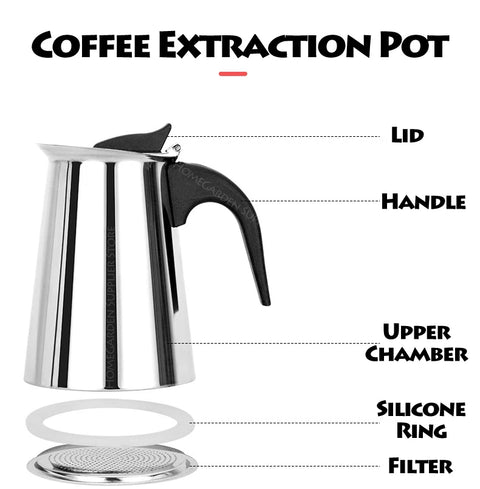 Moka Pot Coffee Maker - Percolator Brew For Stovetop