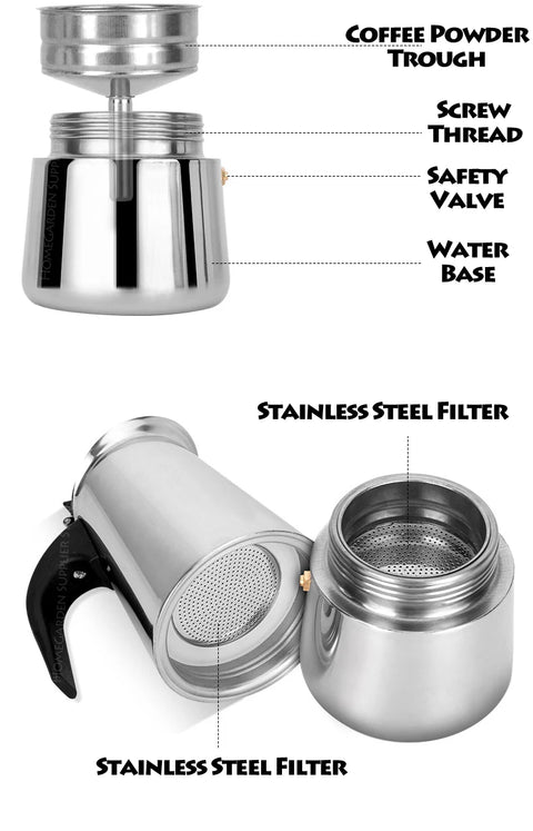 Moka Pot Coffee Maker - Percolator Brew For Stovetop